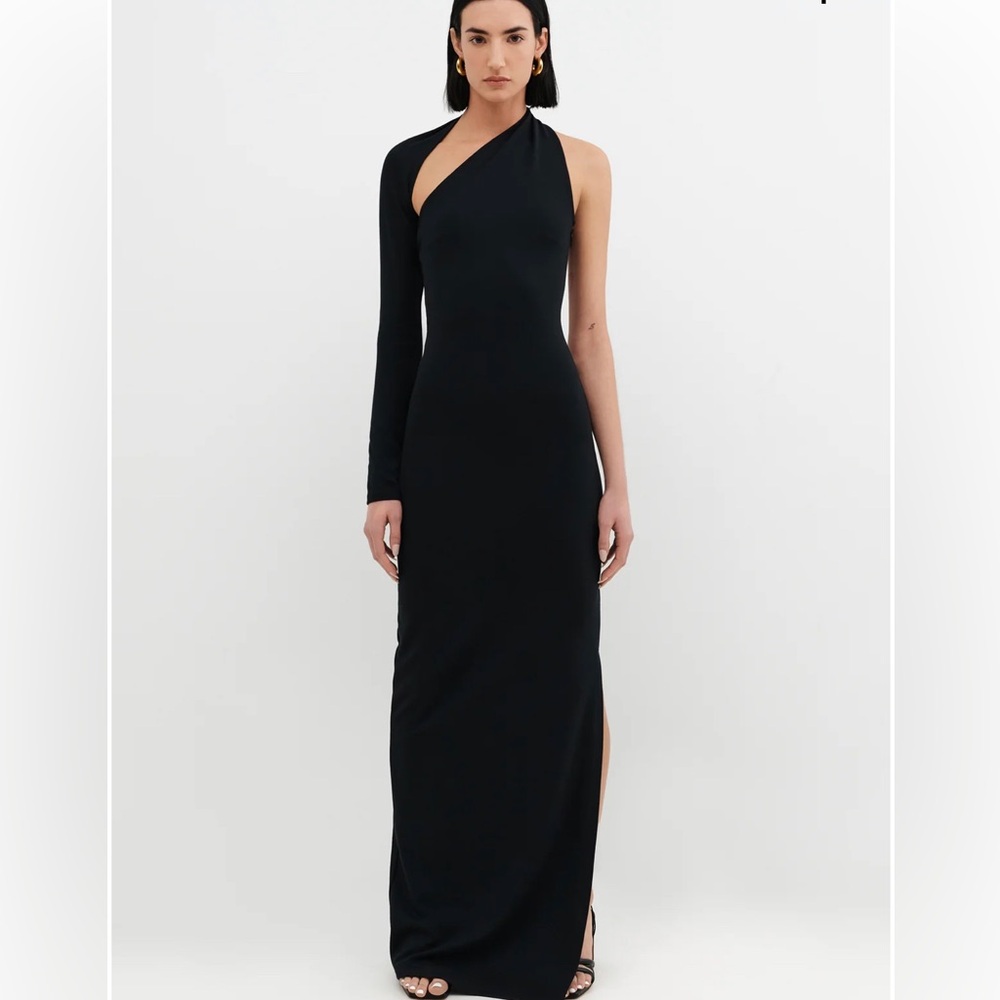 Black velvet one shoulder long dress
